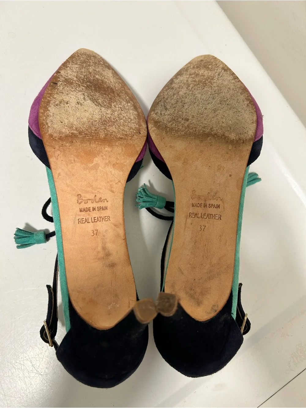 Boden Alice Suede Tassel Heels Pointed Toe Navy Purple Size 6 US 37 EU
